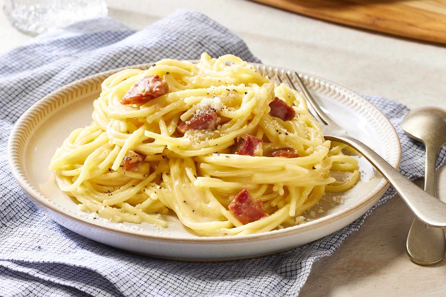 Plate of spaghetti carbonara